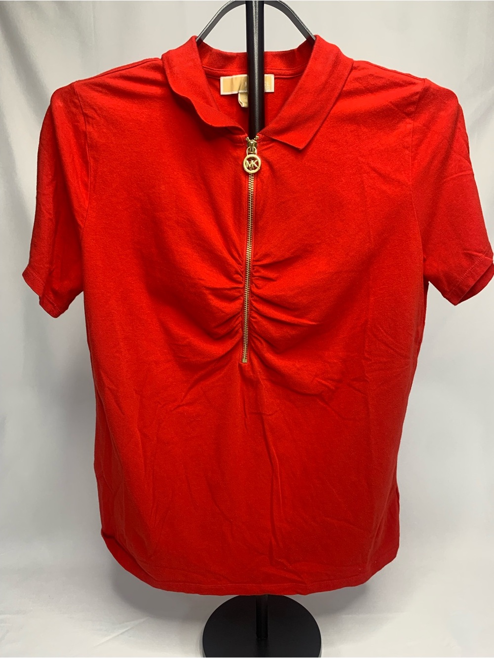 Michael Kors Red Short-Sleeve Polo with Gold MK Zip